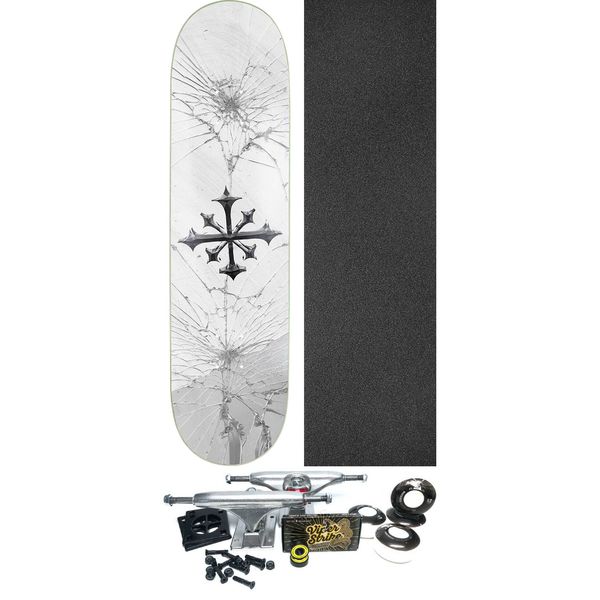 Disorder Skateboards Shattered White / Black Skateboard Deck - 8.5" x 32" - Complete Skateboard Bundle